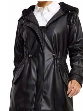 Anthropologie Unreal Fur Vegan Leather Coat Black Small NWOT